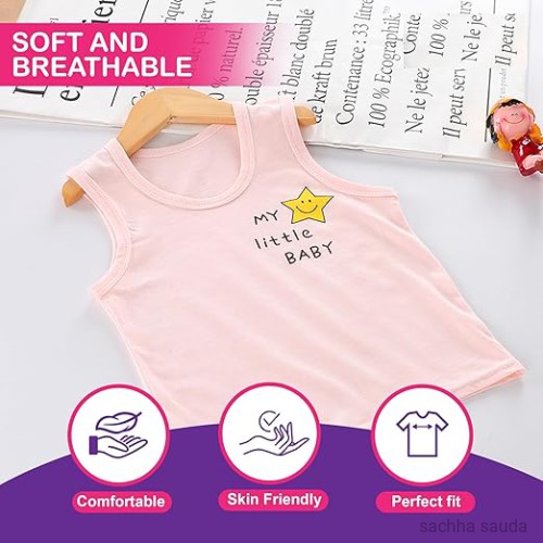 100% Cotton Unisex Sleeveless Kids Baniyan (Pack of 5) | Vests for Kids | Baby Vests | Sando | Upto 4 Years Boys & Girls | Summer Wear Banyan