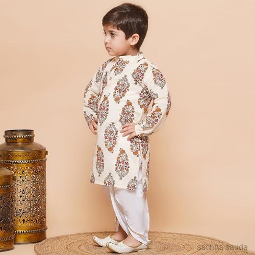 AJ DEZINES Kids Ethnic Wear Cotton Floral Printed Dhoti Kurta Set For Boys
